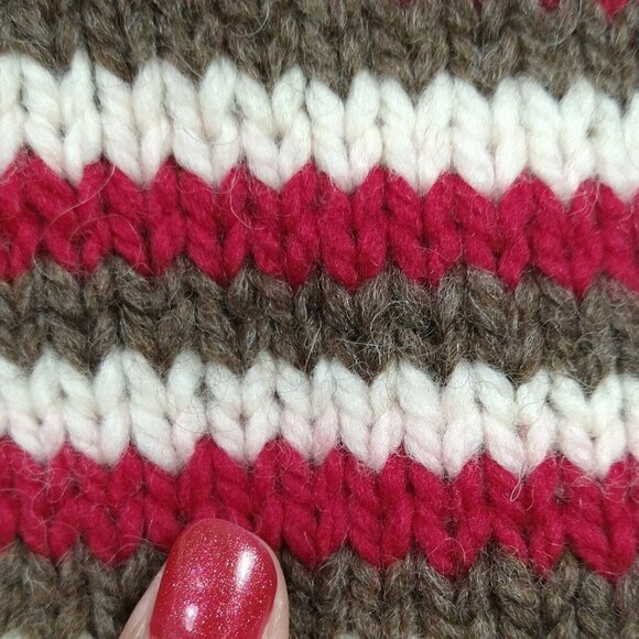 Multicolor Knit Poncho Cowl Neck Brown Red White Pullover One Size Fits Most - Picture 5 of 5